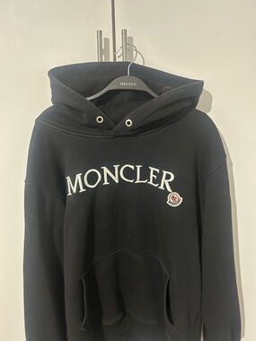 Moncler Black Hoodie with White Logo Embroidery